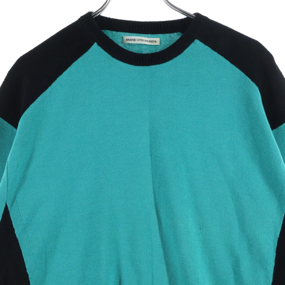 NO BRAND(ノーブランド) AKANE UTSUNOMIYA アカネ ウツノミヤ パッチワーク スリットニット セーター グリーン/オレンジ レディース SAH-FK07-1003
