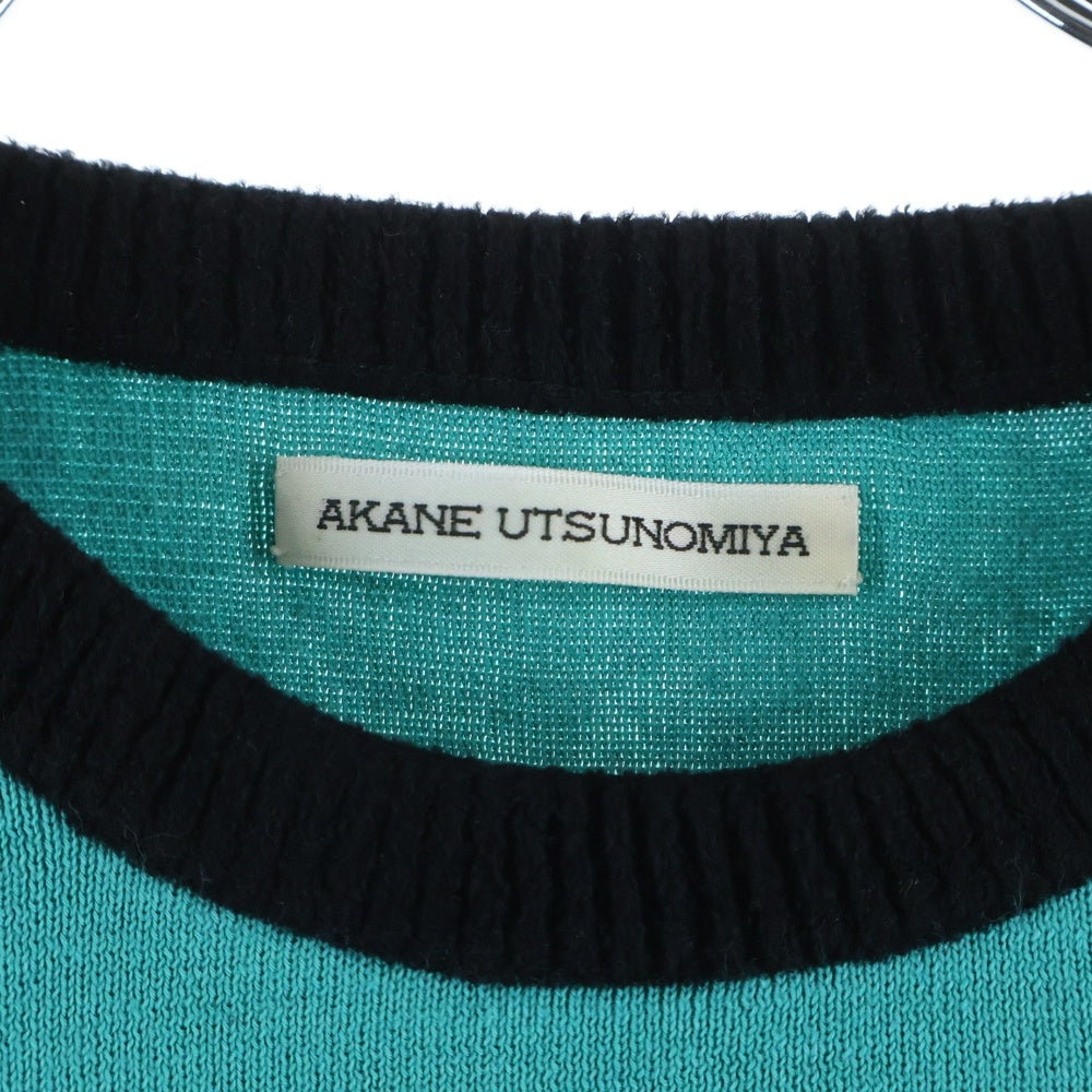 NO BRAND(ノーブランド) AKANE UTSUNOMIYA アカネ ウツノミヤ パッチワーク スリットニット セーター グリーン/オレンジ レディース SAH-FK07-1003