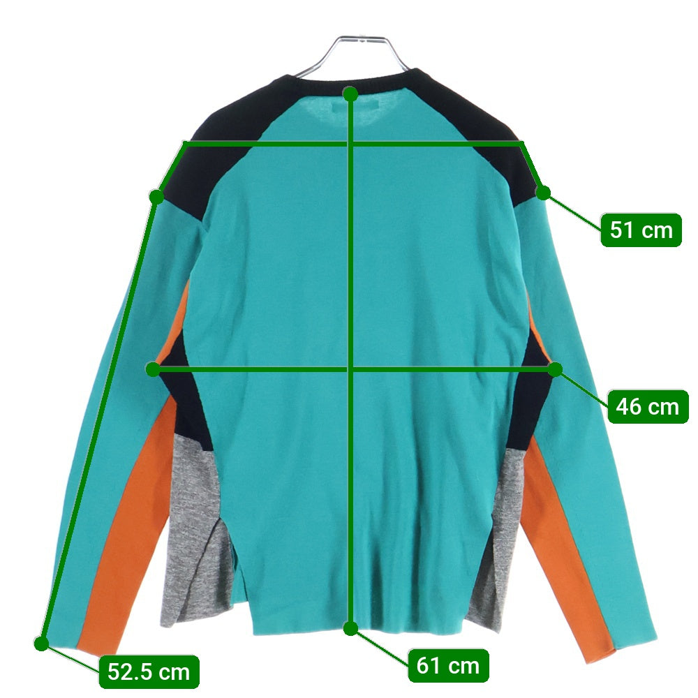 NO BRAND(ノーブランド) AKANE UTSUNOMIYA アカネ ウツノミヤ パッチワーク スリットニット セーター グリーン/オレンジ レディース SAH-FK07-1003