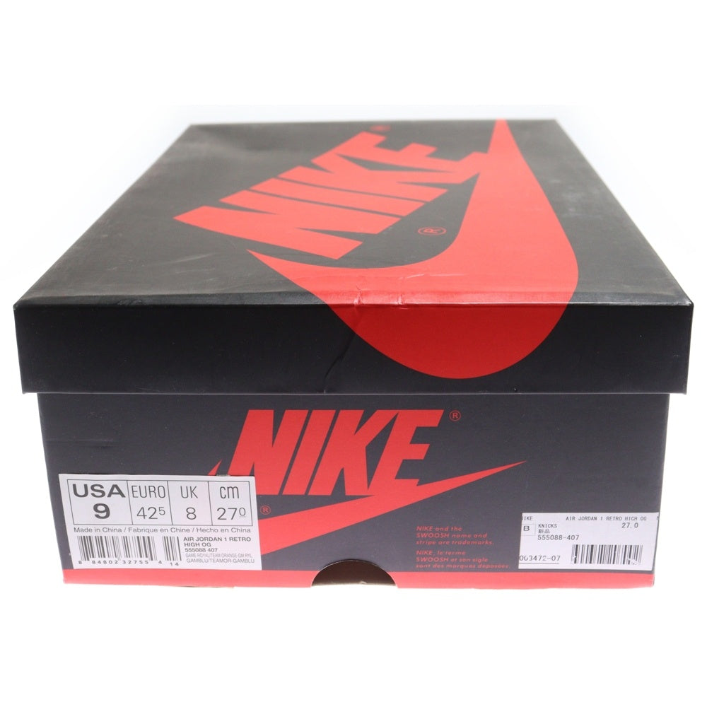 NIKE(ナイキ) AIR JORDAN 1 RETRO HIGH OG KNICKS 555088-407 エアジョーダン1 レトロ ハイカットスニーカー ニックス ブルー/オレンジ US9/27cm