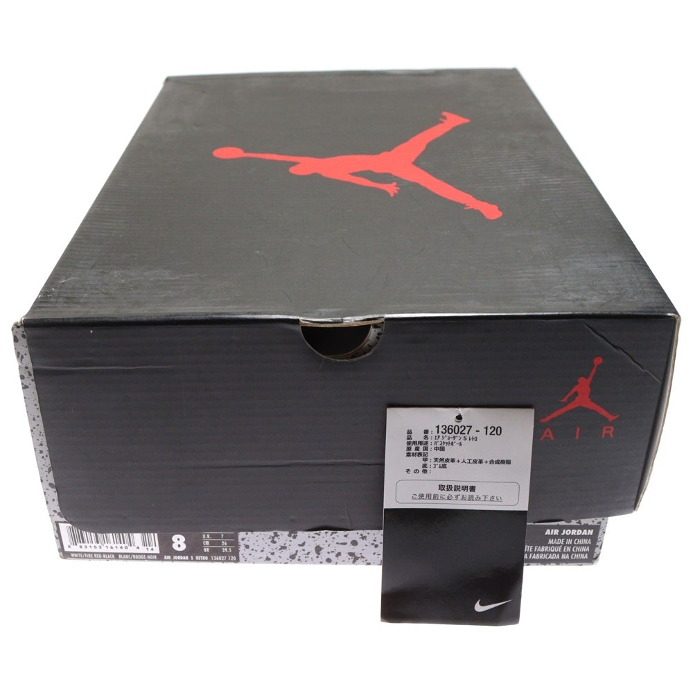 NIKE(ナイキ) 【観賞用 2013年】 AIR JORDAN 5 RETRO OG FIRE RED 136027-120 エアジョーダン レトロ ファイアレッド ハイカットスニーカー ホワイト/レッド US8/26cm