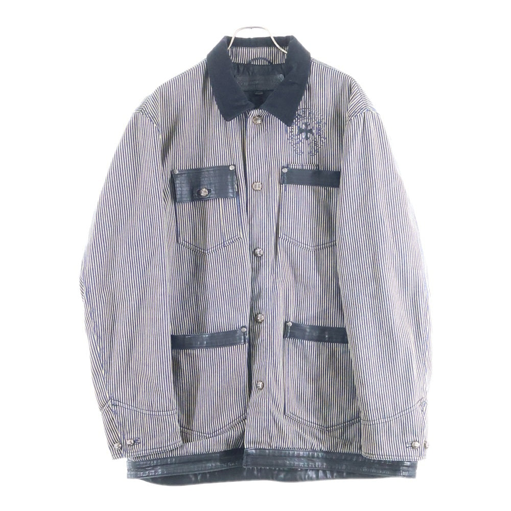 CHROME HEARTS(クロムハーツ) SOAP ON A ROPE ソープオンアロープ レザー切替 CHロゴプリント ストライプ ジャケット ベージュ/インディゴ/ブラック