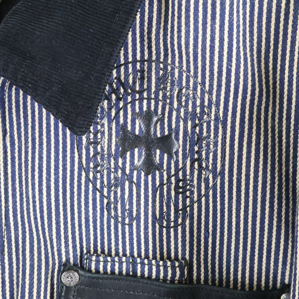 CHROME HEARTS(クロムハーツ) SOAP ON A ROPE ソープオンアロープ レザー切替 CHロゴプリント ストライプ ジャケット ベージュ/インディゴ/ブラック