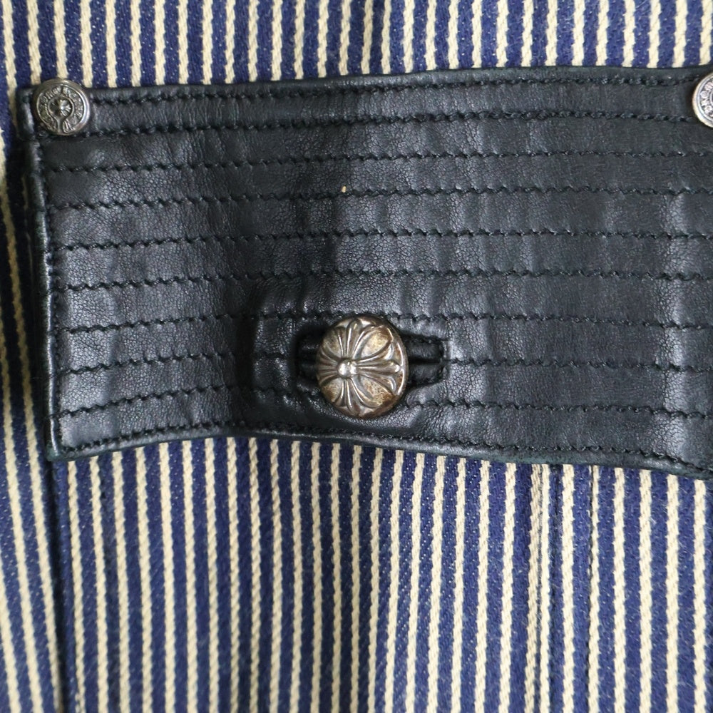 CHROME HEARTS(クロムハーツ) SOAP ON A ROPE ソープオンアロープ レザー切替 CHロゴプリント ストライプ ジャケット ベージュ/インディゴ/ブラック