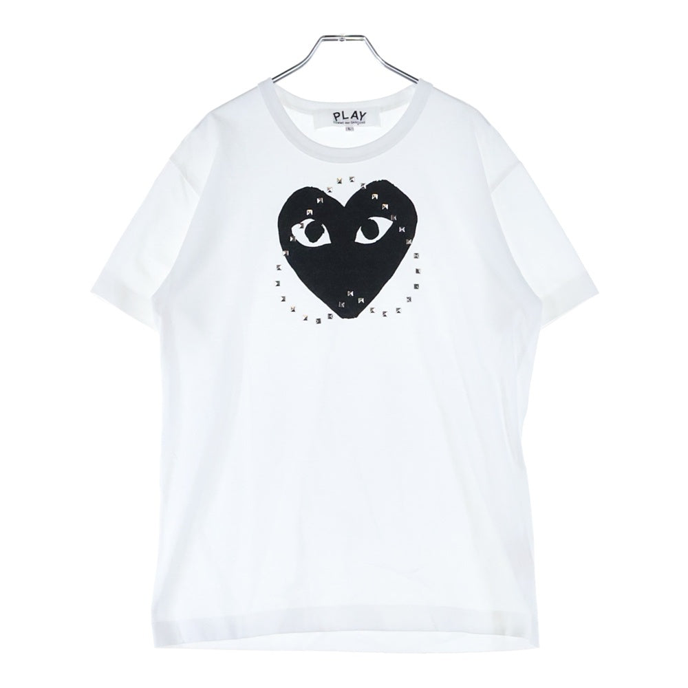 PLAY COMME des GARCONS(プレイコムデギャルソン) 24SS Unisex T-Shirt Printed Black Heart Studs スタッズ ハート ロゴ 半袖Tシャツ カットソー ホワイト AX-T804