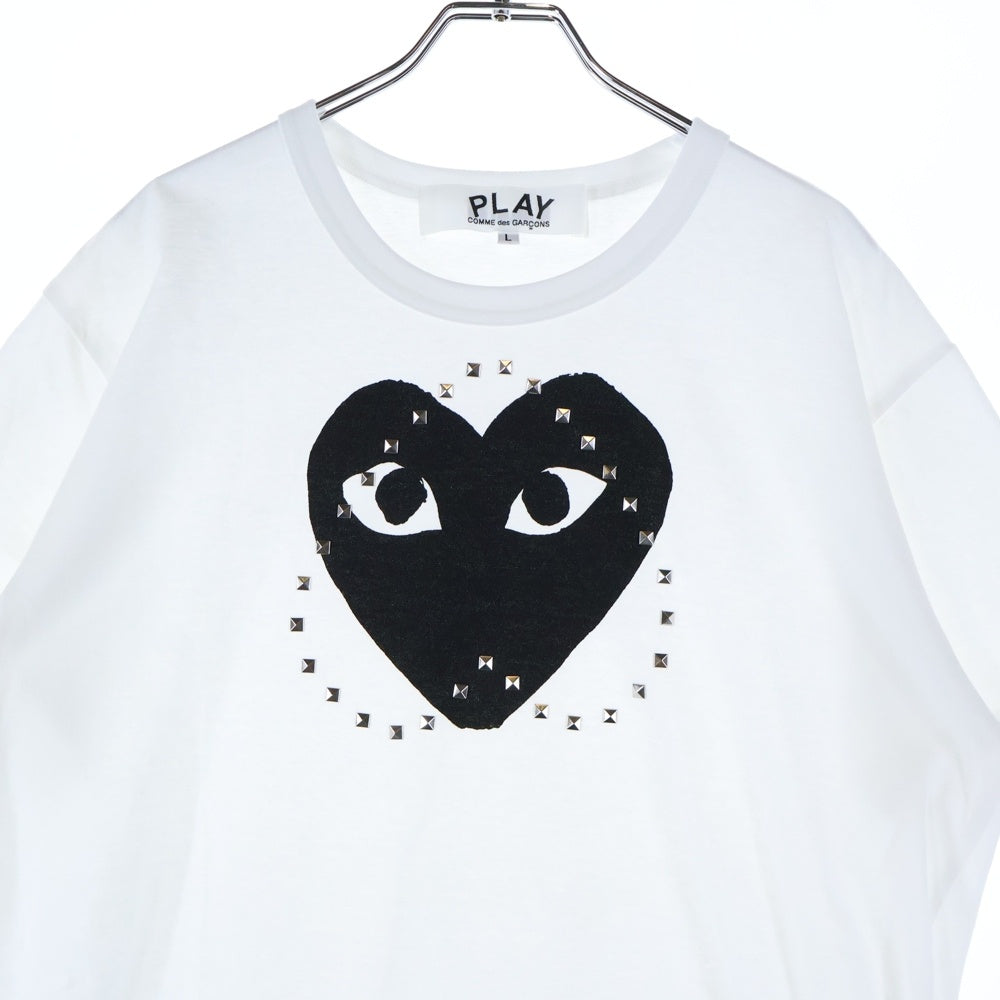PLAY COMME des GARCONS(プレイコムデギャルソン) 24SS Unisex T-Shirt Printed Black Heart Studs スタッズ ハート ロゴ 半袖Tシャツ カットソー ホワイト AX-T804