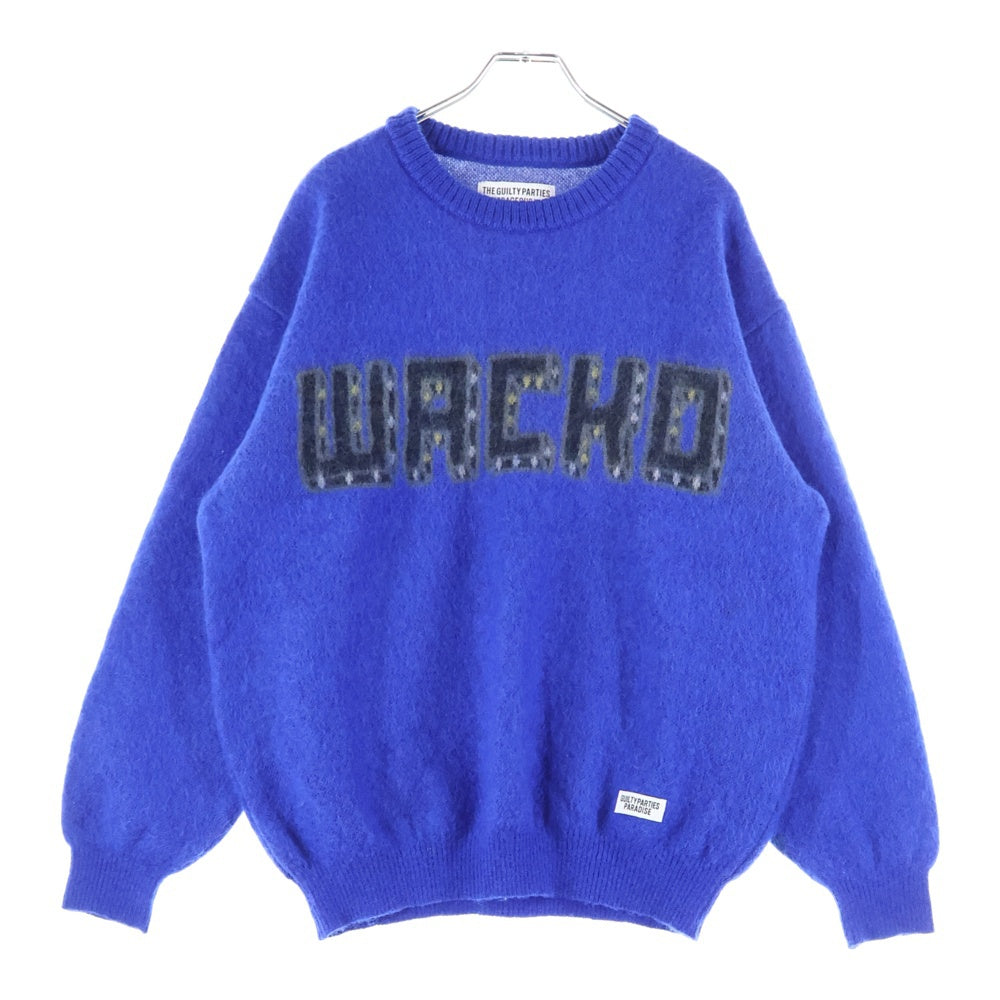 WACKO MARIA(ワコマリア) 23AW LOGO MOHAIR KNIT JACQUARD SWEATER ロゴ モヘア ニット 長袖ジャガードセーター ブルー 23FW-WMK-KN16