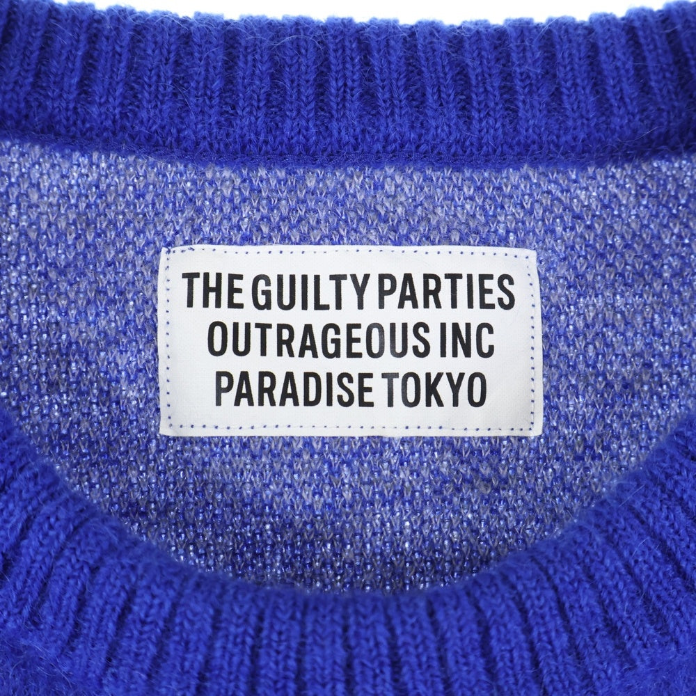 WACKO MARIA(ワコマリア) 23AW LOGO MOHAIR KNIT JACQUARD SWEATER ロゴ モヘア ニット 長袖ジャガードセーター ブルー 23FW-WMK-KN16