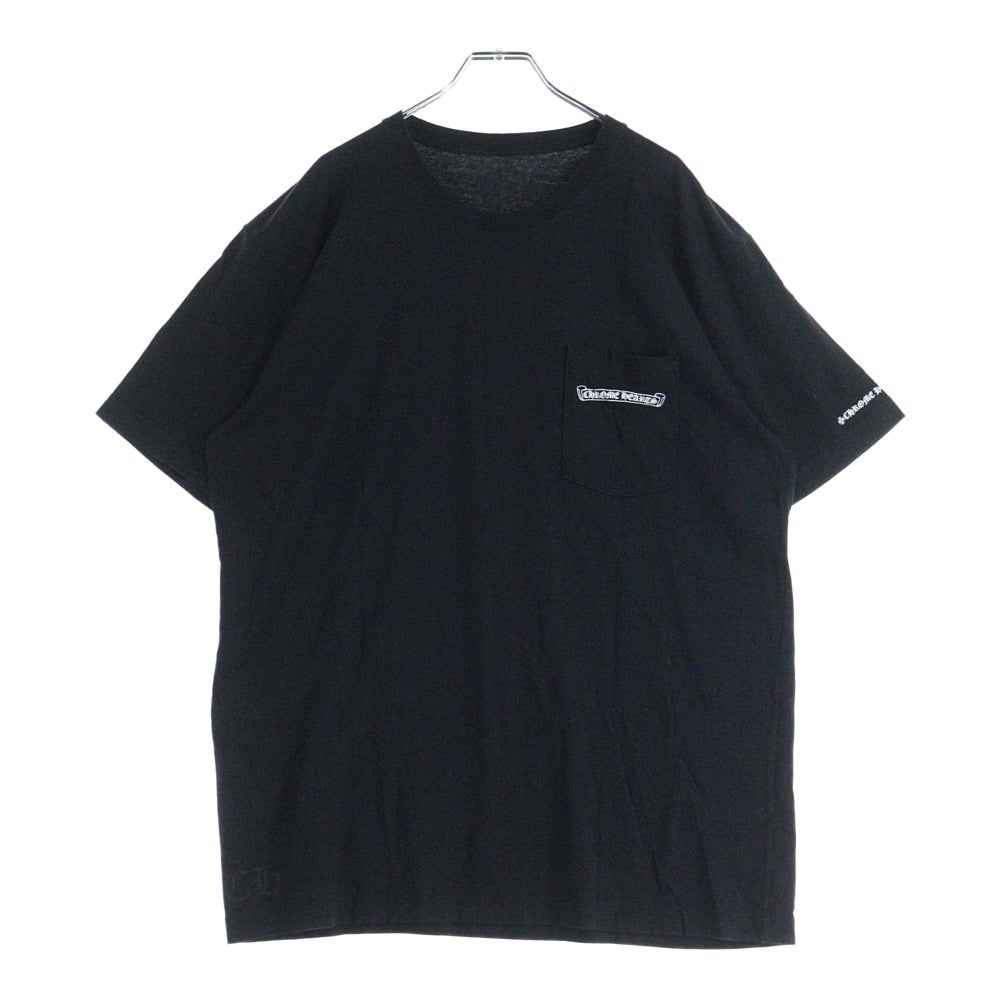 CHROME HEARTS(クロムハーツ) CH T-SHIRT スクロールラベルプリント クルーネック ポケット 半袖Tシャツ ブラック