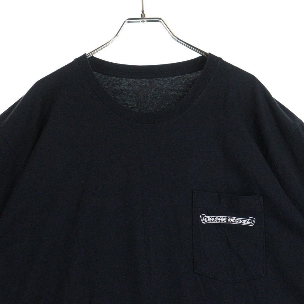 CHROME HEARTS(クロムハーツ) CH T-SHIRT スクロールラベルプリント クルーネック ポケット 半袖Tシャツ ブラック