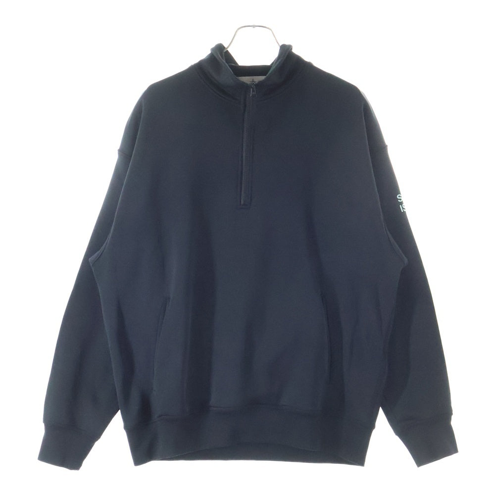 STONE ISLAND(ストーンアイランド) Trui Maat Half Zip Sweat ハーフジップスウェット 袖ロゴ ブラック 771560435
