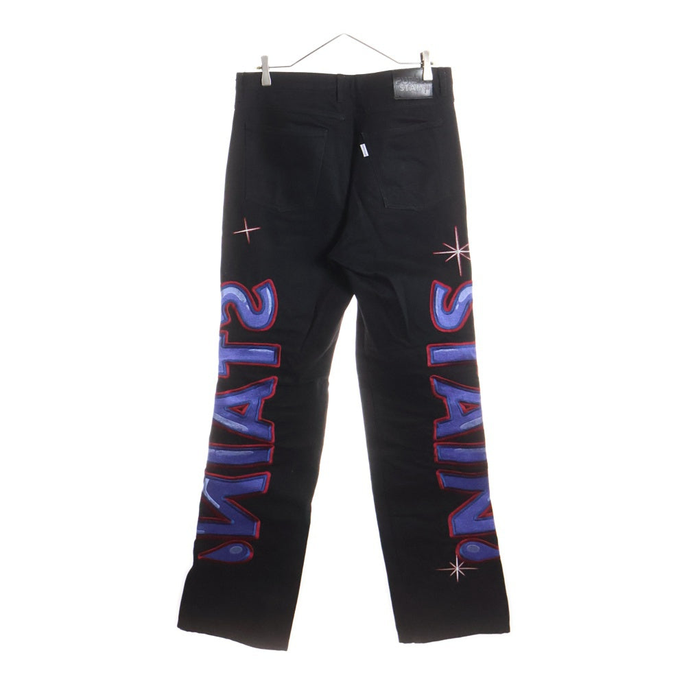 NO BRAND(ノーブランド) PURPLE STAIN SPLAY LOGO DENIM PANTS パープルステイン ブランド刺繍 デニムパンツ ブラック