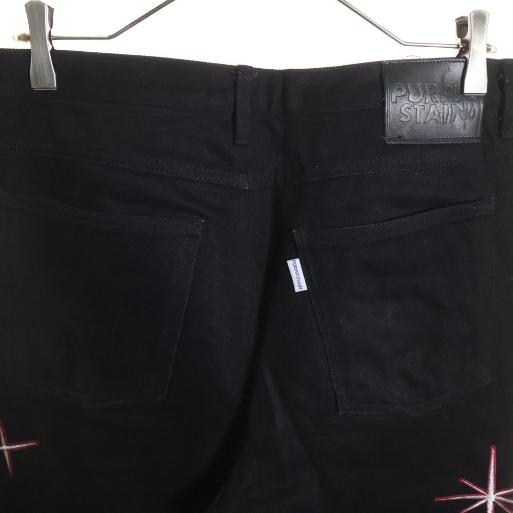 NO BRAND(ノーブランド) PURPLE STAIN SPLAY LOGO DENIM PANTS パープルステイン ブランド刺繍 デニムパンツ ブラック