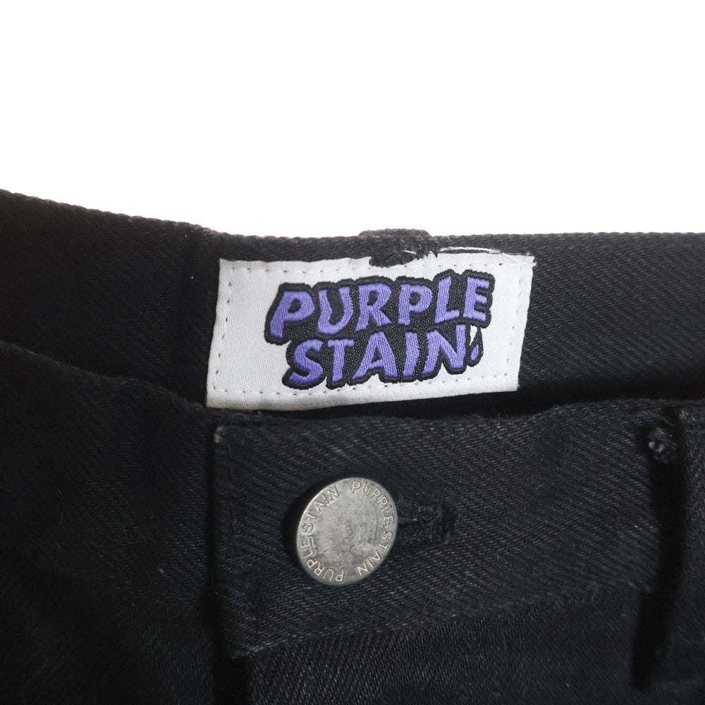 NO BRAND(ノーブランド) PURPLE STAIN SPLAY LOGO DENIM PANTS パープルステイン ブランド刺繍 デニムパンツ ブラック