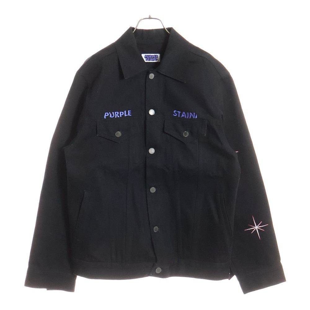 NO BRAND(ノーブランド) PURPLE STAIN SPLAY LOGO DENIM JACKET ブランド刺繍 パープルステイン デニムジャケット ブラック