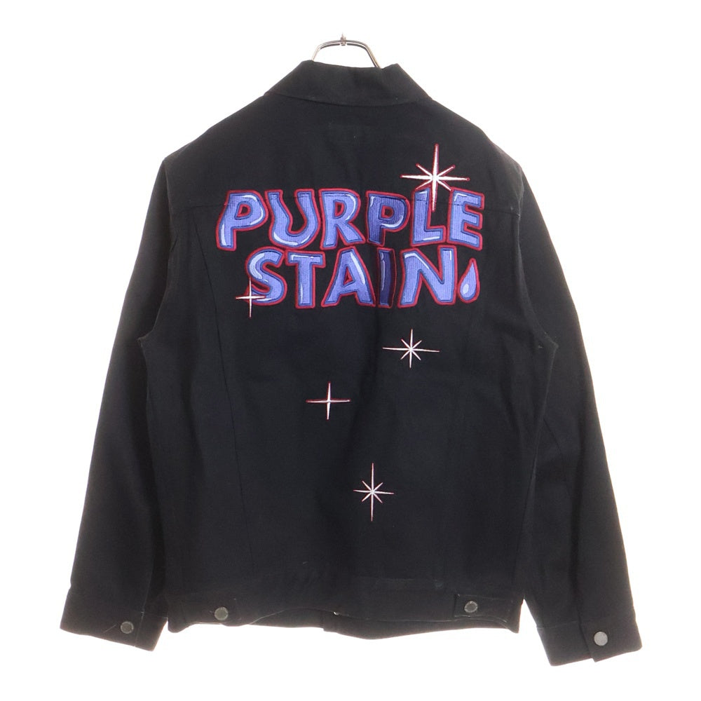 NO BRAND(ノーブランド) PURPLE STAIN SPLAY LOGO DENIM JACKET ブランド刺繍 パープルステイン デニムジャケット ブラック