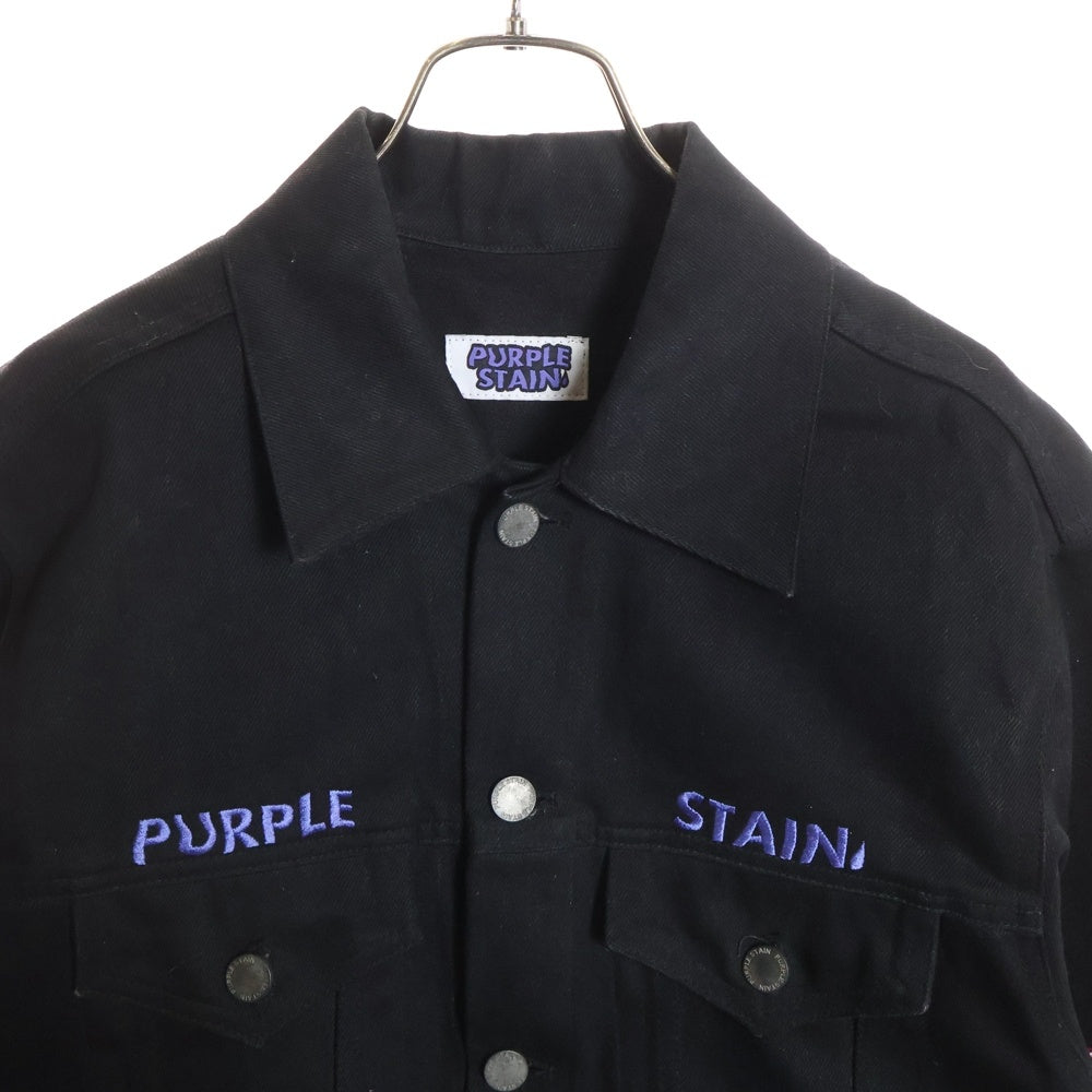 NO BRAND(ノーブランド) PURPLE STAIN SPLAY LOGO DENIM JACKET ブランド刺繍 パープルステイン デニムジャケット ブラック