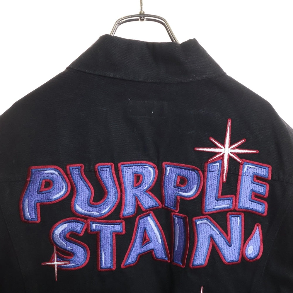 NO BRAND(ノーブランド) PURPLE STAIN SPLAY LOGO DENIM JACKET ブランド刺繍 パープルステイン デニムジャケット ブラック