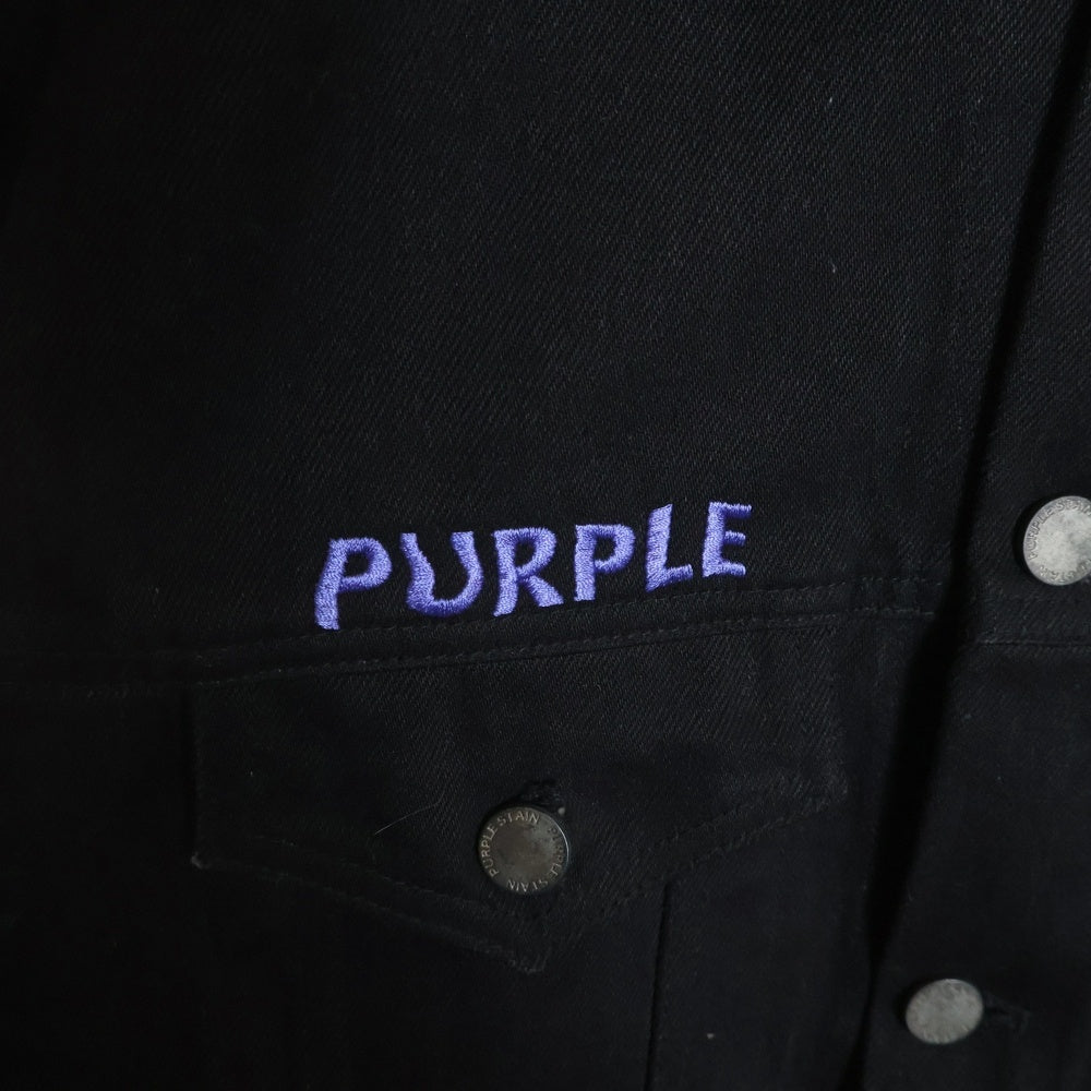 NO BRAND(ノーブランド) PURPLE STAIN SPLAY LOGO DENIM JACKET ブランド刺繍 パープルステイン デニムジャケット ブラック