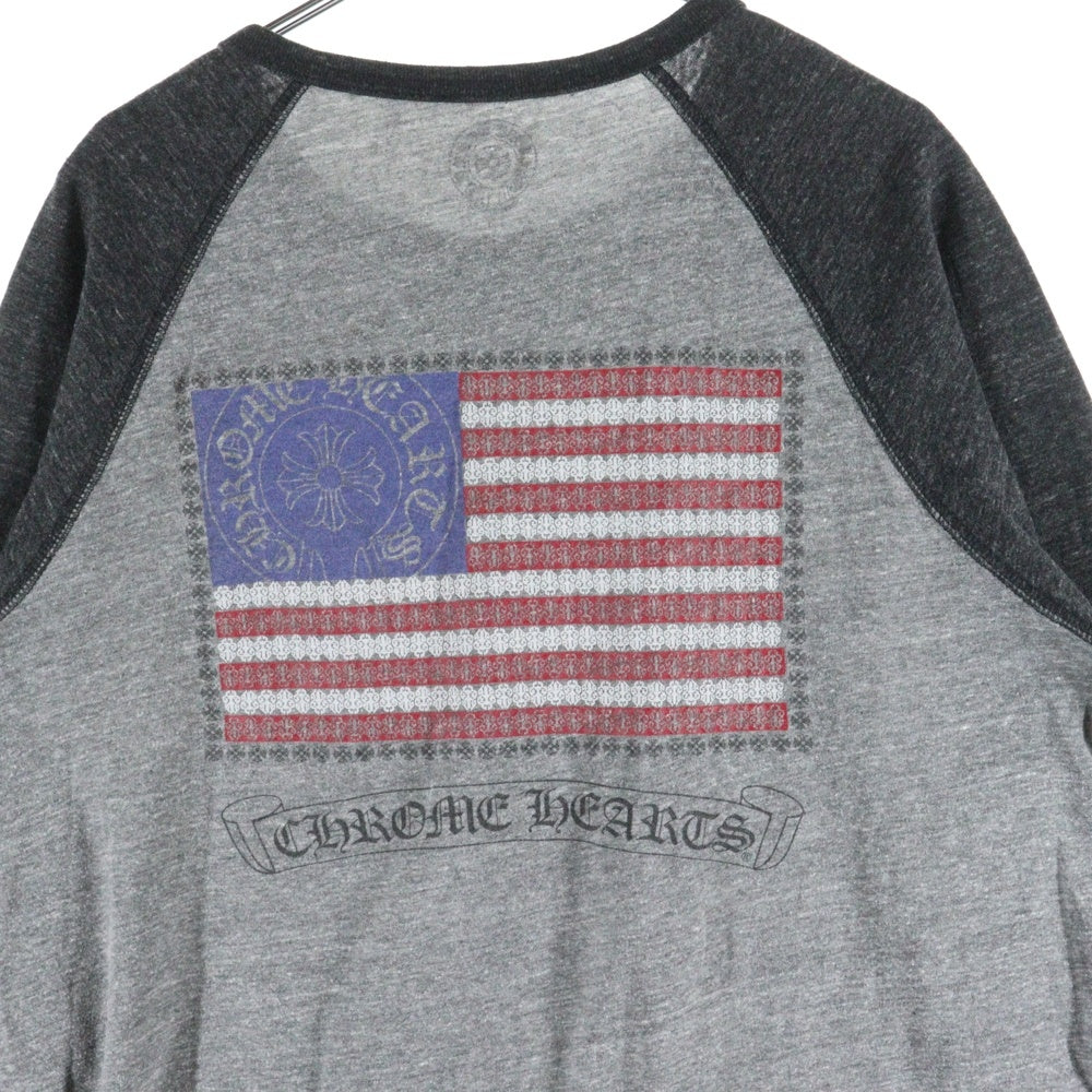 CHROME HEARTS(クロムハーツ) AMERICAN FLAG DAGGR アメリカンフラッグダガー プリント ラグラン 七分丈Tシャツ グレー