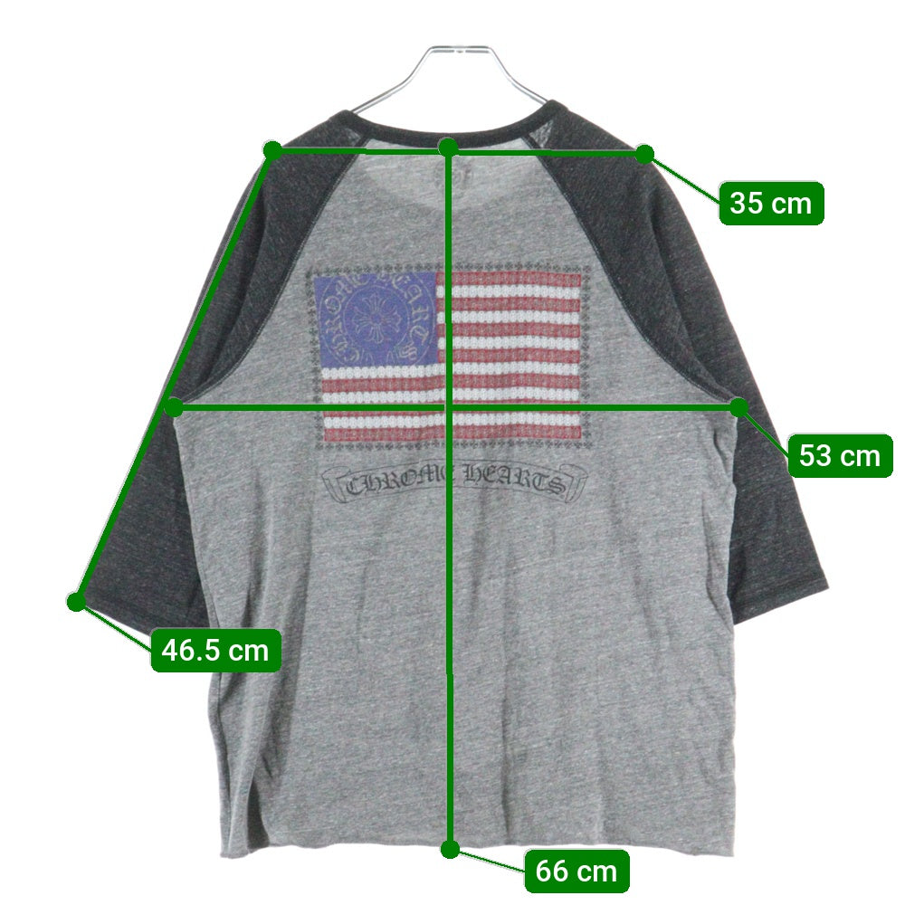 CHROME HEARTS(クロムハーツ) AMERICAN FLAG DAGGR アメリカンフラッグダガー プリント ラグラン 七分丈Tシャツ グレー