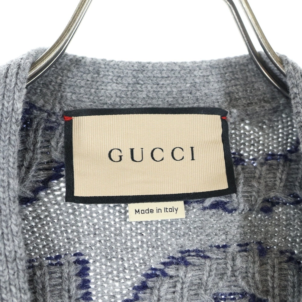 GUCCI(グッチ) 24SS ロゴ総柄 ウール 長袖カーディガン ニット グレー 771707