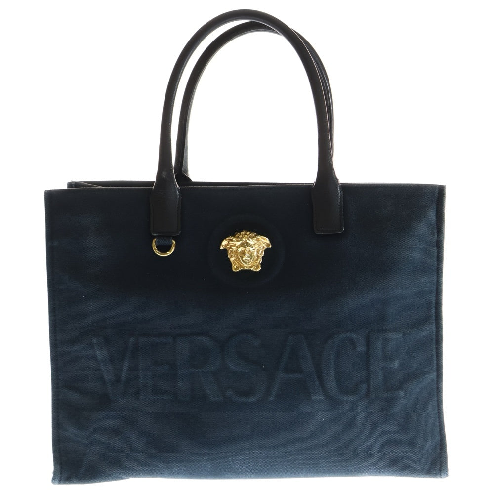 VERSACE(ヴェルサーチ) ラ メドゥーサ ラージ キャンバス トートバッグ エンボスロゴ ブラック 1004741 レディース