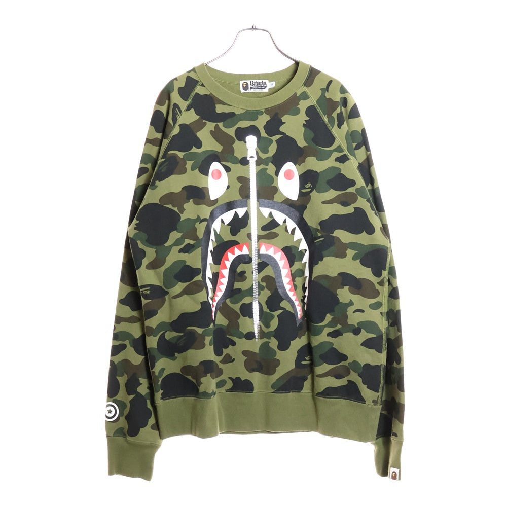 A BATHING APE(アベイシングエイプ) シャークプリント クルーネック スウェットトレーナー カーキ 001SWD801007X