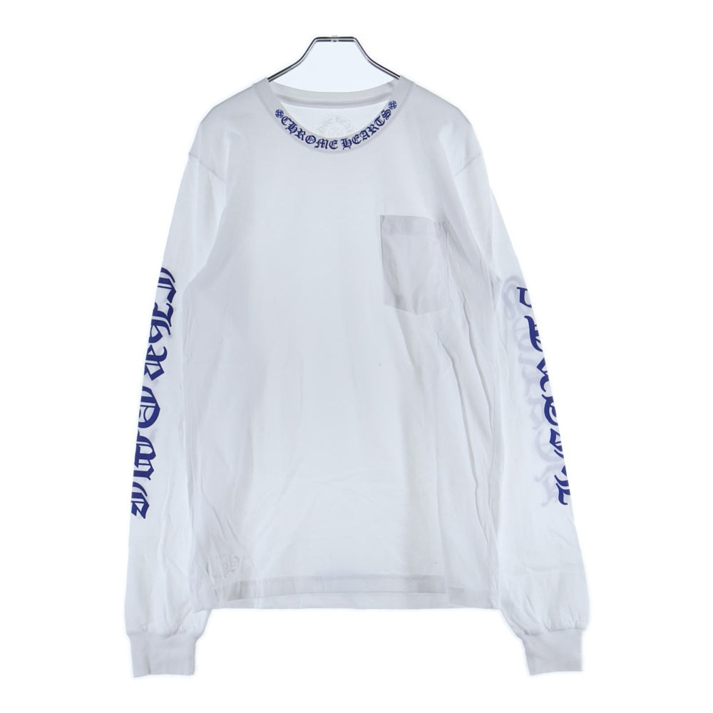 CHROME HEARTS(クロムハーツ) NECK LOGO CH L/S TEE ネックロゴ プリント長袖Tシャツ カットソー ホワイト/ブルー