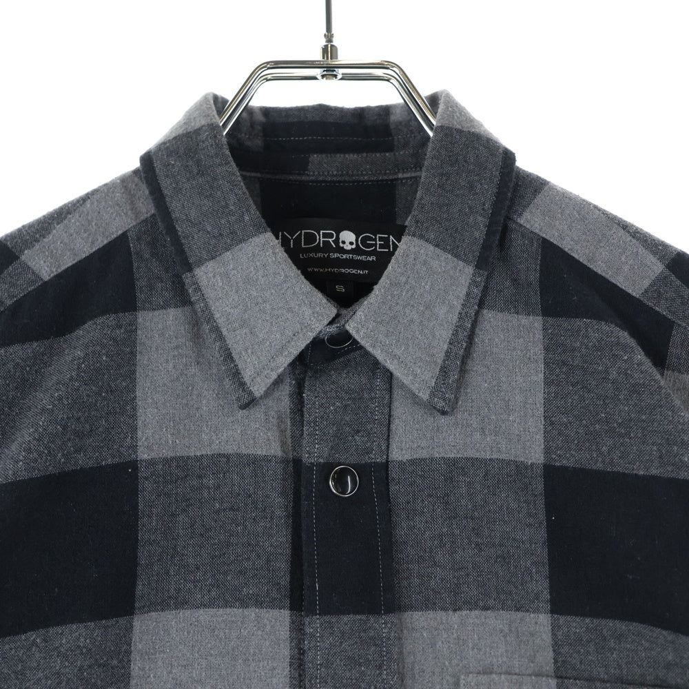 HYDROGEN(ハイドロゲン) バックロゴプリント チェック柄 長袖シャツ ブラック/グレー