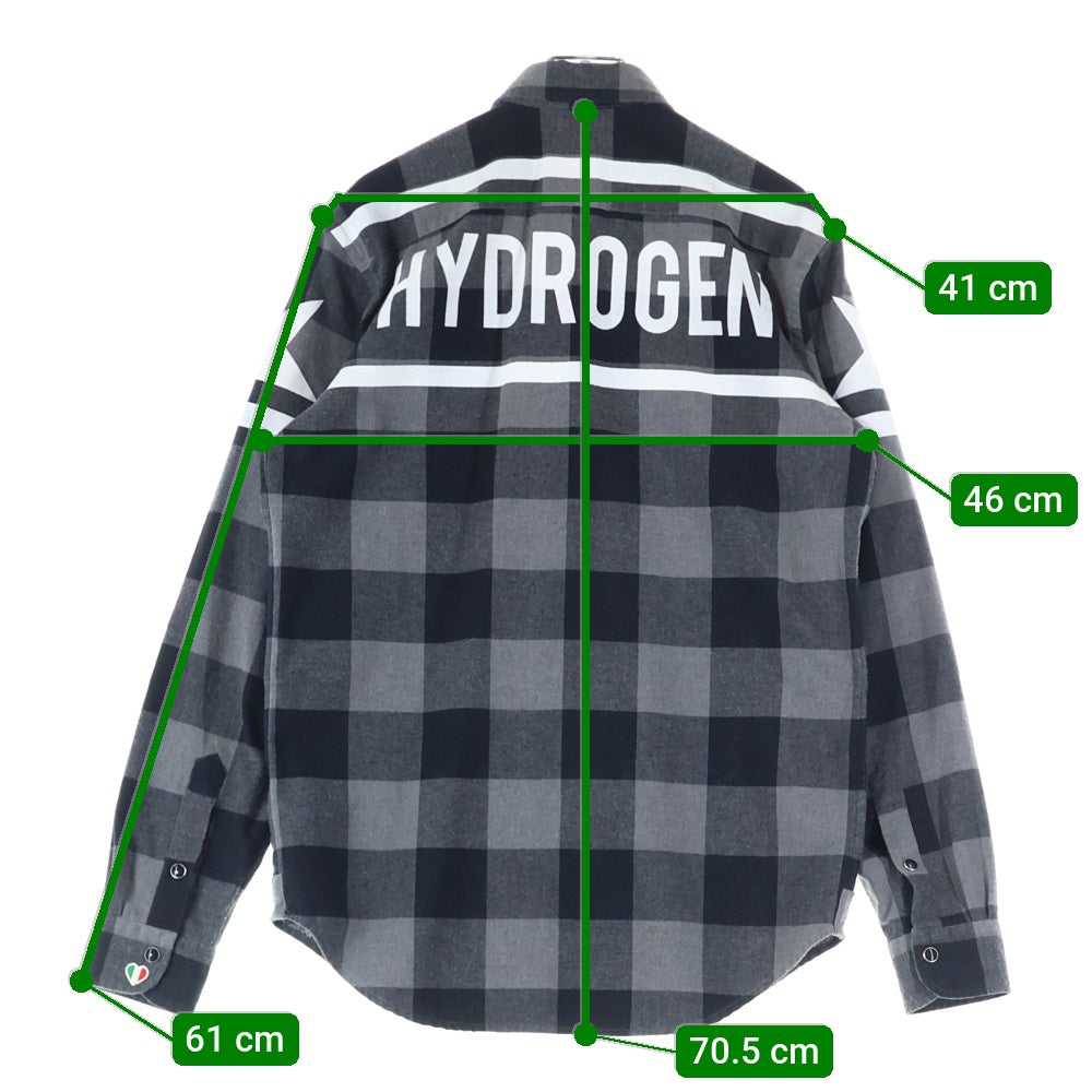 HYDROGEN(ハイドロゲン) バックロゴプリント チェック柄 長袖シャツ ブラック/グレー