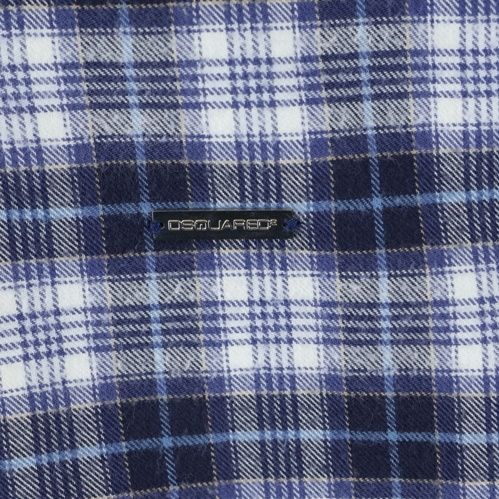 DSQUARED2(ディースクエアード) 13AW ボタンダウン チェック柄 長袖シャツ ネイビー/ホワイト S71DL0664 S41991