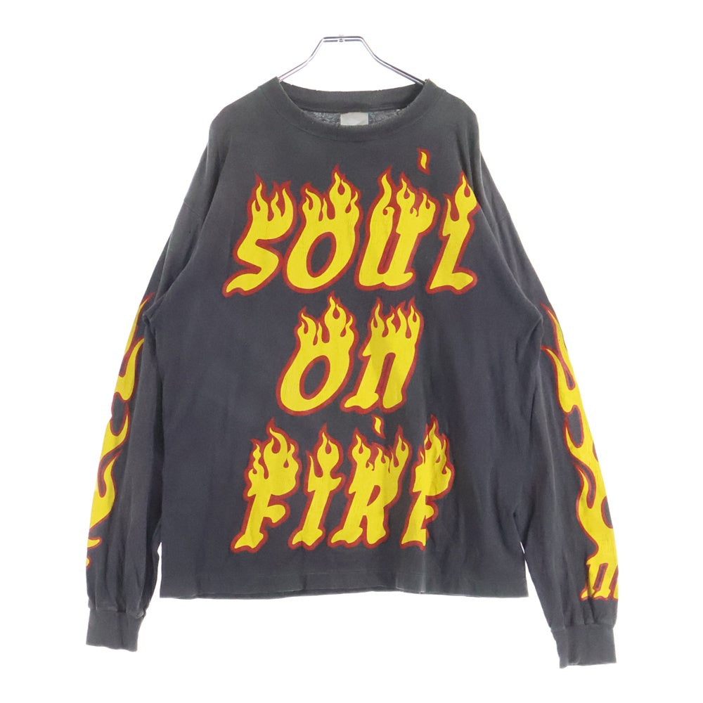 SAINT MICHAEL(セントマイケル) 24AW LS TEE / SOUL ON FIRE ヴィンテージ加工 長袖Tシャツ ロングスリーブカットソー ブラック SM-YS1-0000-012