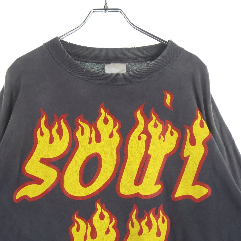 SAINT MICHAEL(セントマイケル) 24AW LS TEE / SOUL ON FIRE ヴィンテージ加工 長袖Tシャツ ロングスリーブカットソー ブラック SM-YS1-0000-012