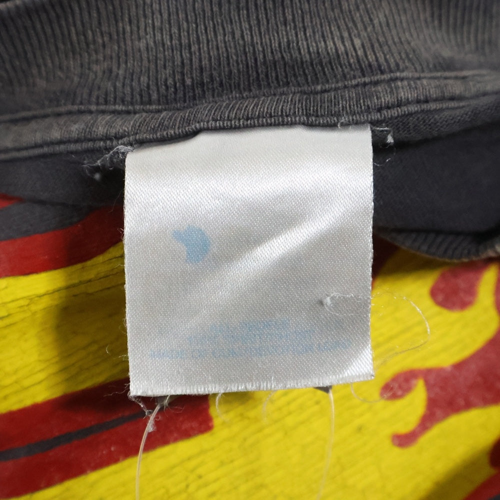 SAINT MICHAEL(セントマイケル) 24AW LS TEE / SOUL ON FIRE ヴィンテージ加工 長袖Tシャツ ロングスリーブカットソー ブラック SM-YS1-0000-012