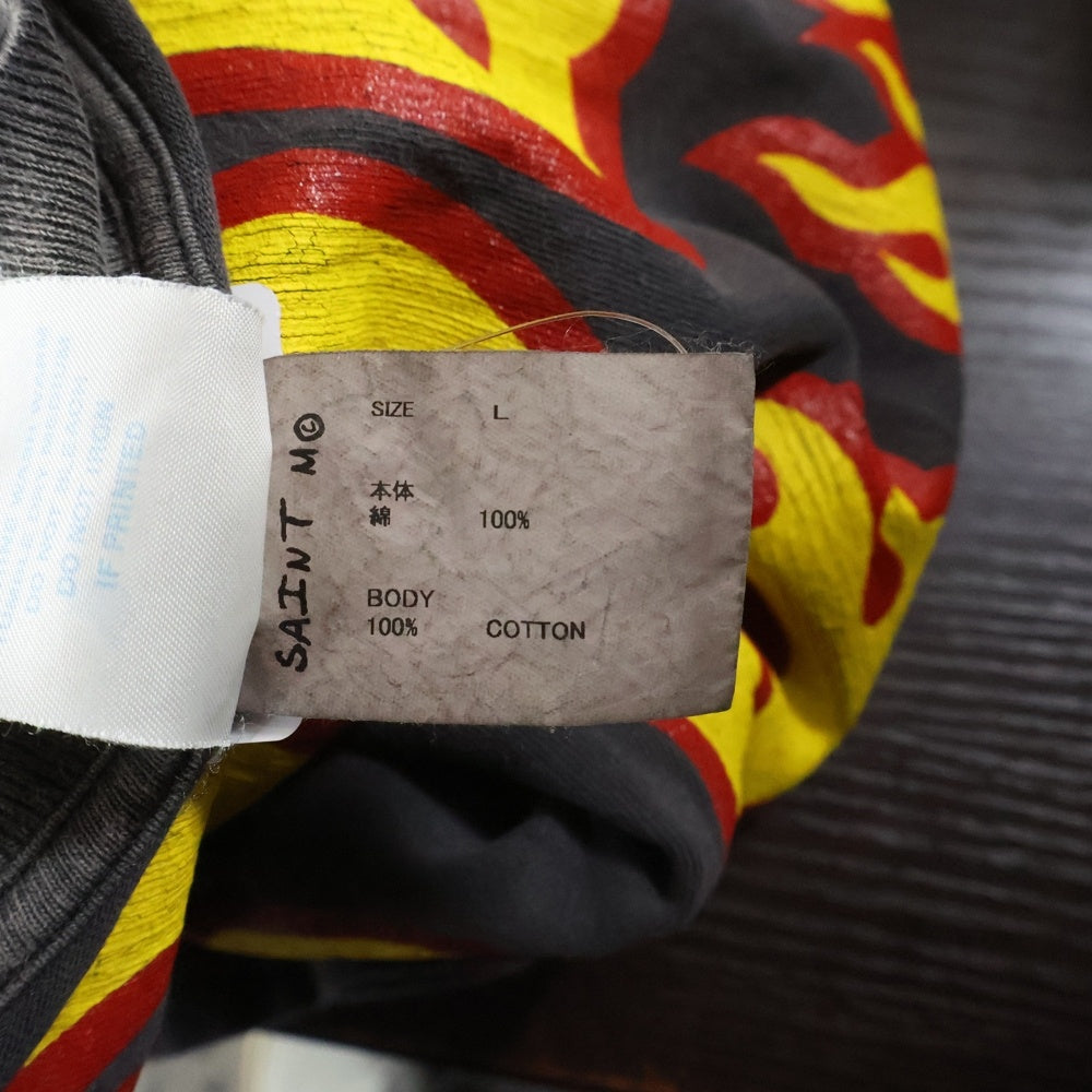 SAINT MICHAEL(セントマイケル) 24AW LS TEE / SOUL ON FIRE ヴィンテージ加工 長袖Tシャツ ロングスリーブカットソー ブラック SM-YS1-0000-012