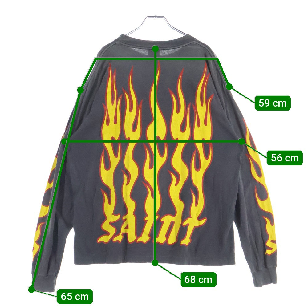 SAINT MICHAEL(セントマイケル) 24AW LS TEE / SOUL ON FIRE ヴィンテージ加工 長袖Tシャツ ロングスリーブカットソー ブラック SM-YS1-0000-012