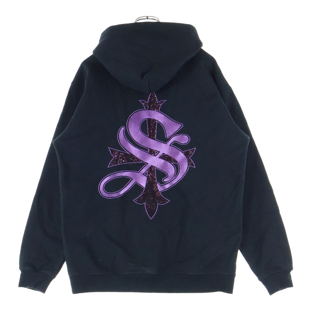 SUPPLIER(サプライヤ) Boxy Fit Cross Logo Hoodie ラインストーン クロスロゴ プルオーバーパーカー フーディー ブラック/パープル