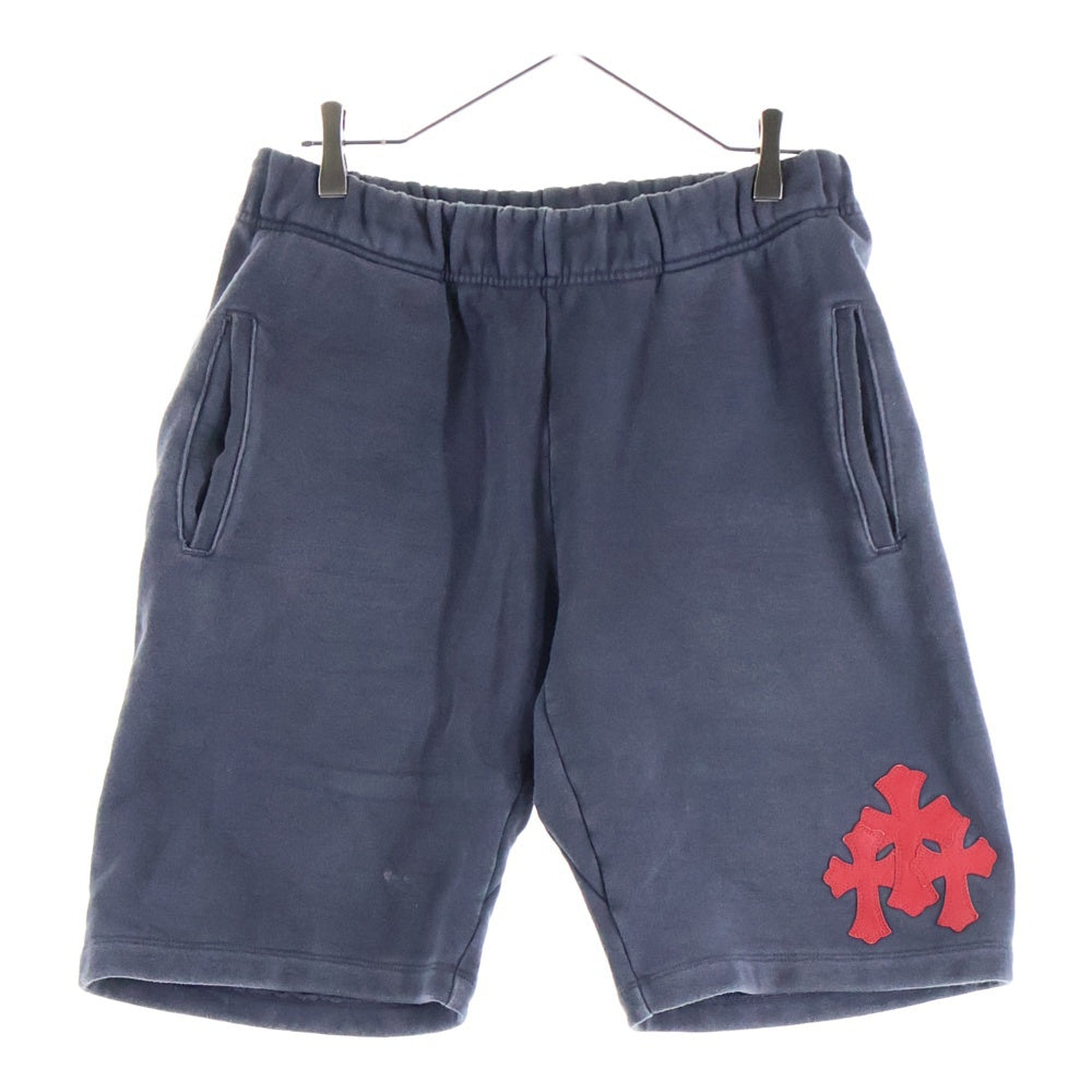 CHROME HEARTS(クロムハーツ) Y NOT CEMETERY CROSS PATCH SWEAT SHORTS レザーセメタリークロスパッチ スウェットショーツ ハーフパンツ ネイビー/レッド