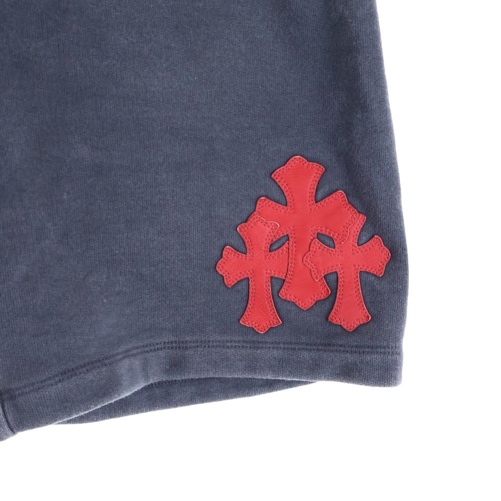 CHROME HEARTS(クロムハーツ) Y NOT CEMETERY CROSS PATCH SWEAT SHORTS レザーセメタリークロスパッチ スウェットショーツ ハーフパンツ ネイビー/レッド