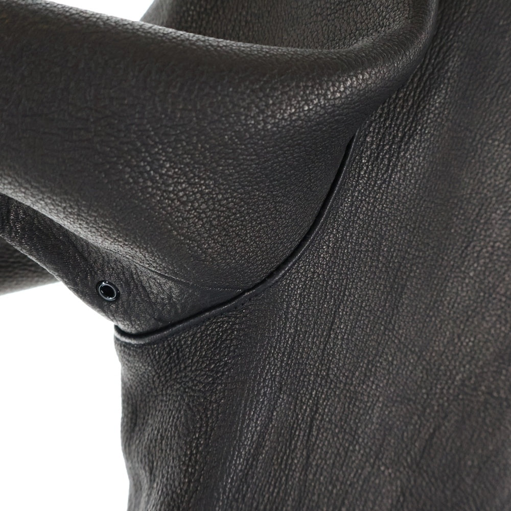 FINE CREEK LEATHERS(ファインクリークレザーズ) SINGLE RIDERS JACKET BUD DEER カラーレス シングルライダースジャケット ブラック ACJK041