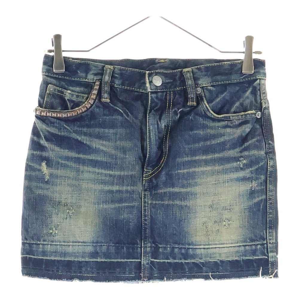 HYSTERIC GLAMOUR(ヒステリックグラマー) スタッズ付 ダメージ加工 デニムショーツ ハーフパンツ インディゴ レディース 2AK-2371