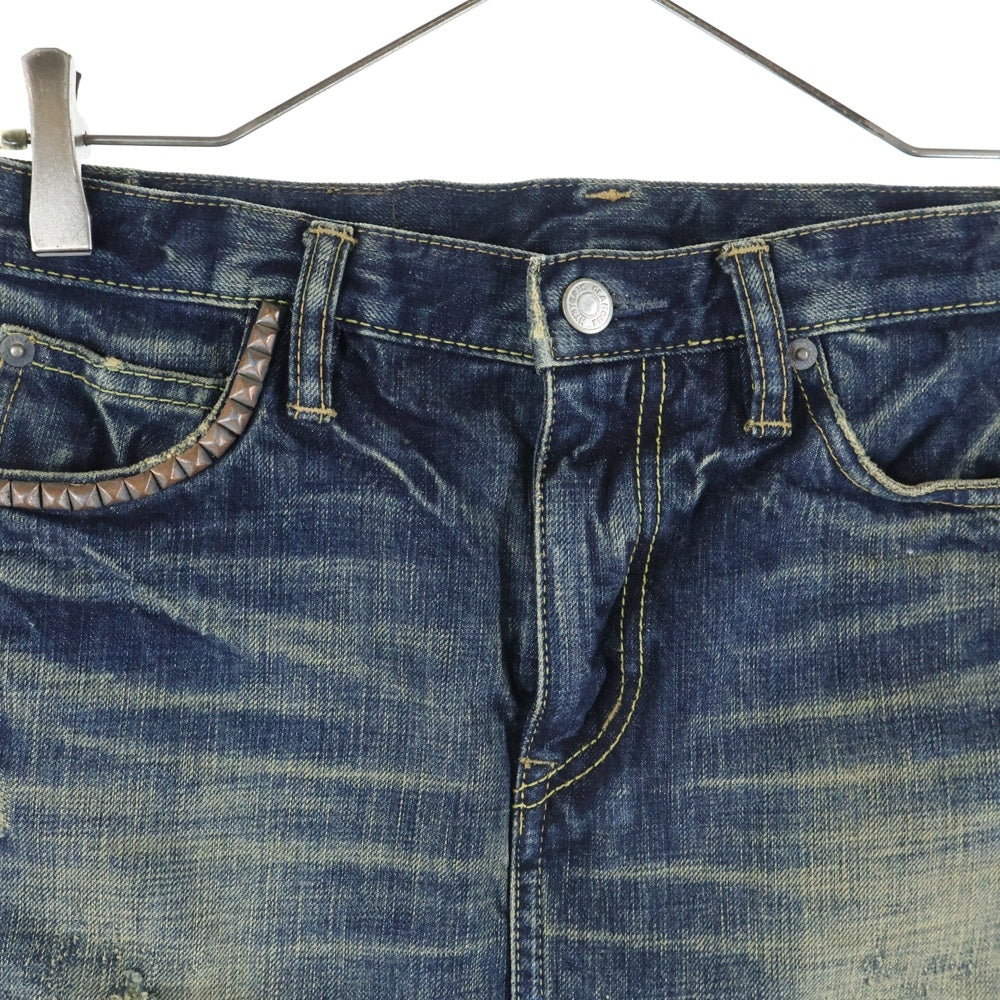 HYSTERIC GLAMOUR(ヒステリックグラマー) スタッズ付 ダメージ加工 デニムショーツ ハーフパンツ インディゴ レディース 2AK-2371