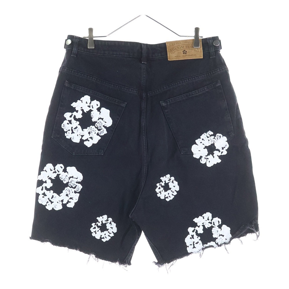 DENIM TEARS(デニムティアーズ) Denim Half Pants デニムハーフ パンツ フラワーロゴ ブラック