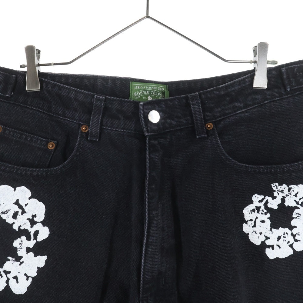 DENIM TEARS(デニムティアーズ) Denim Half Pants デニムハーフ パンツ フラワーロゴ ブラック