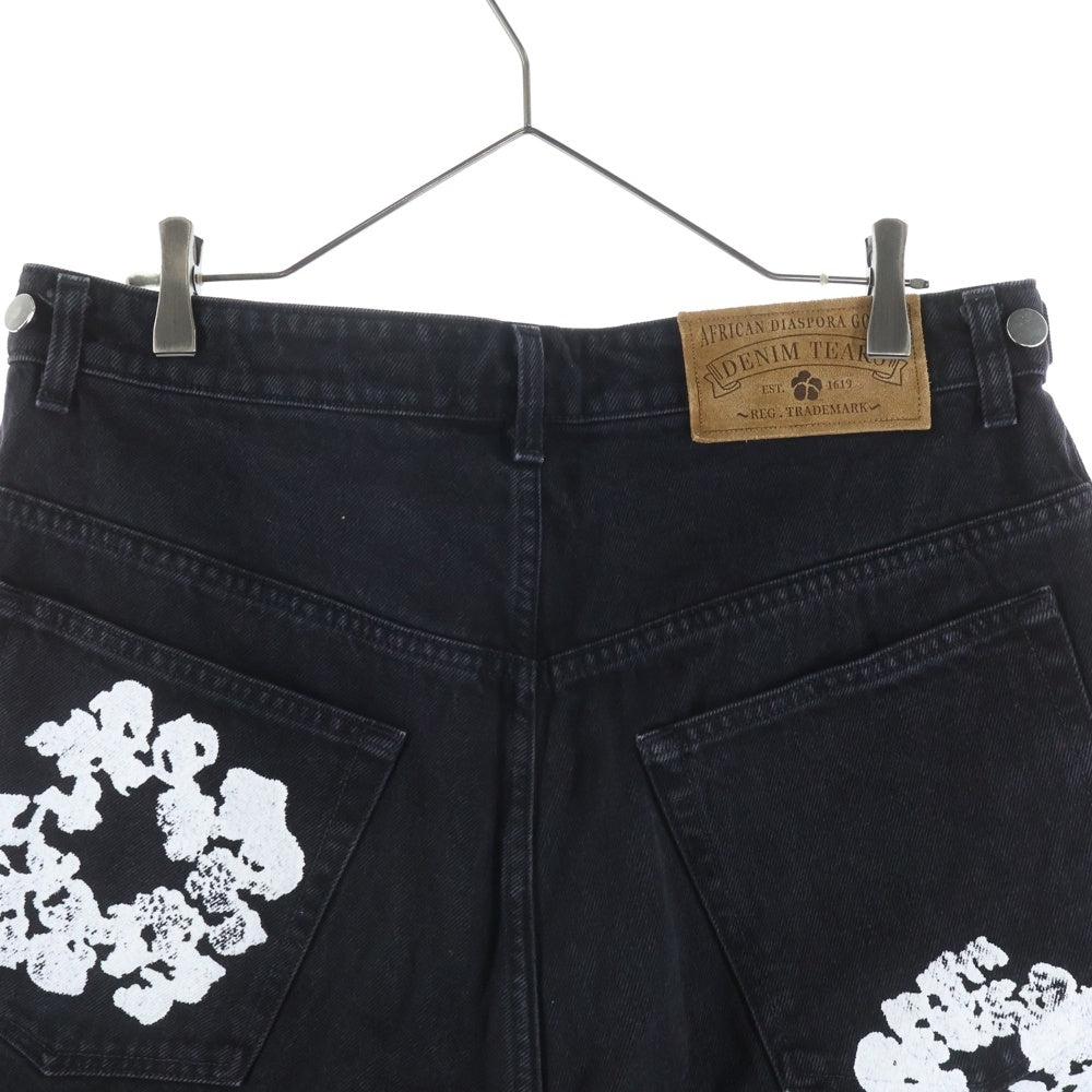 DENIM TEARS(デニムティアーズ) Denim Half Pants デニムハーフ パンツ フラワーロゴ ブラック