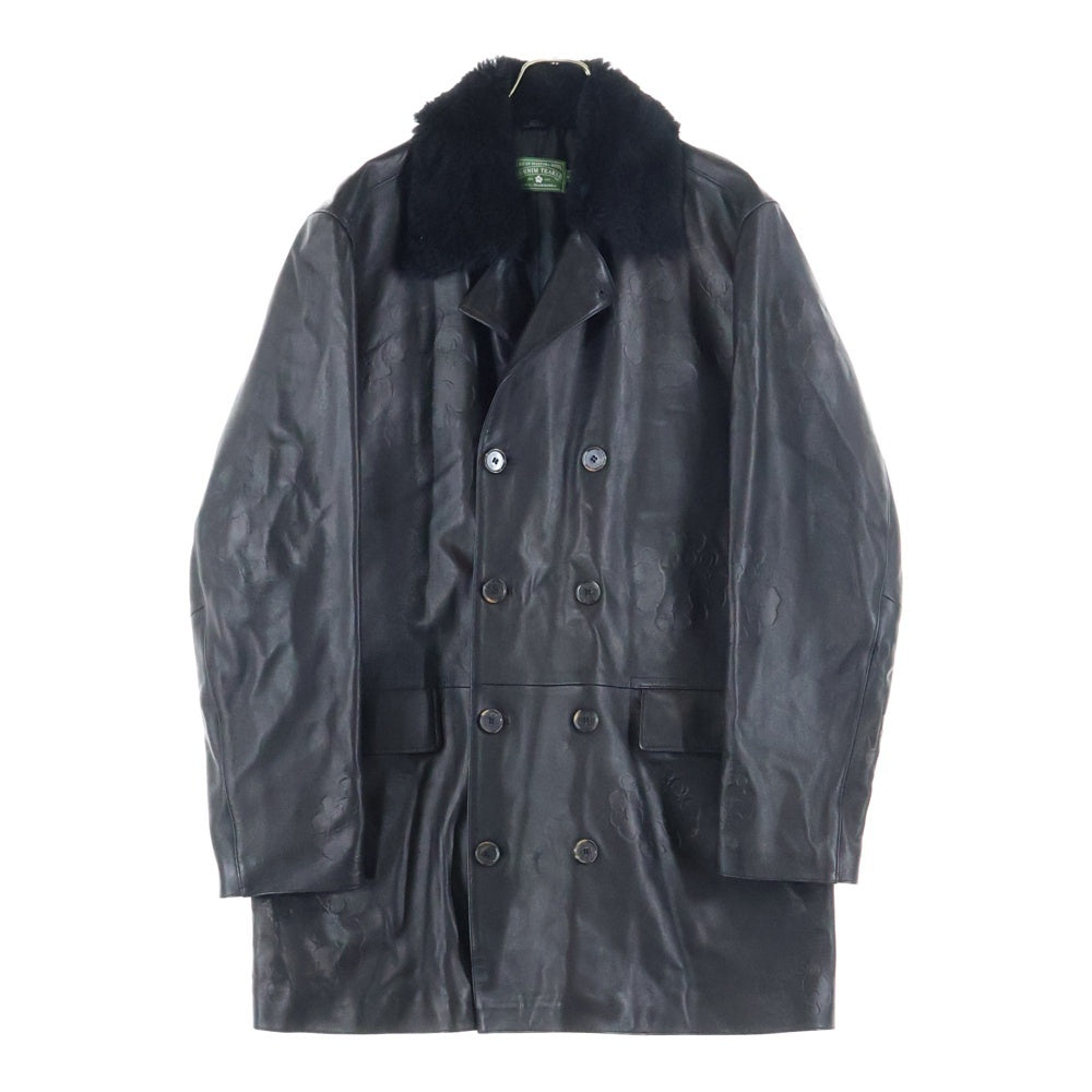 DENIM TEARS(デニムティアーズ) 24AW Leather Coat レザーロングコート ボア フラワー ブラック