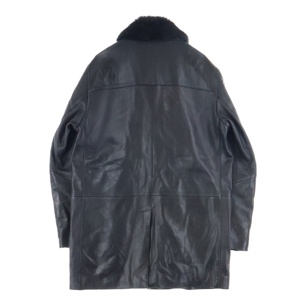 DENIM TEARS(デニムティアーズ) 24AW Leather Coat レザーロングコート ボア フラワー ブラック