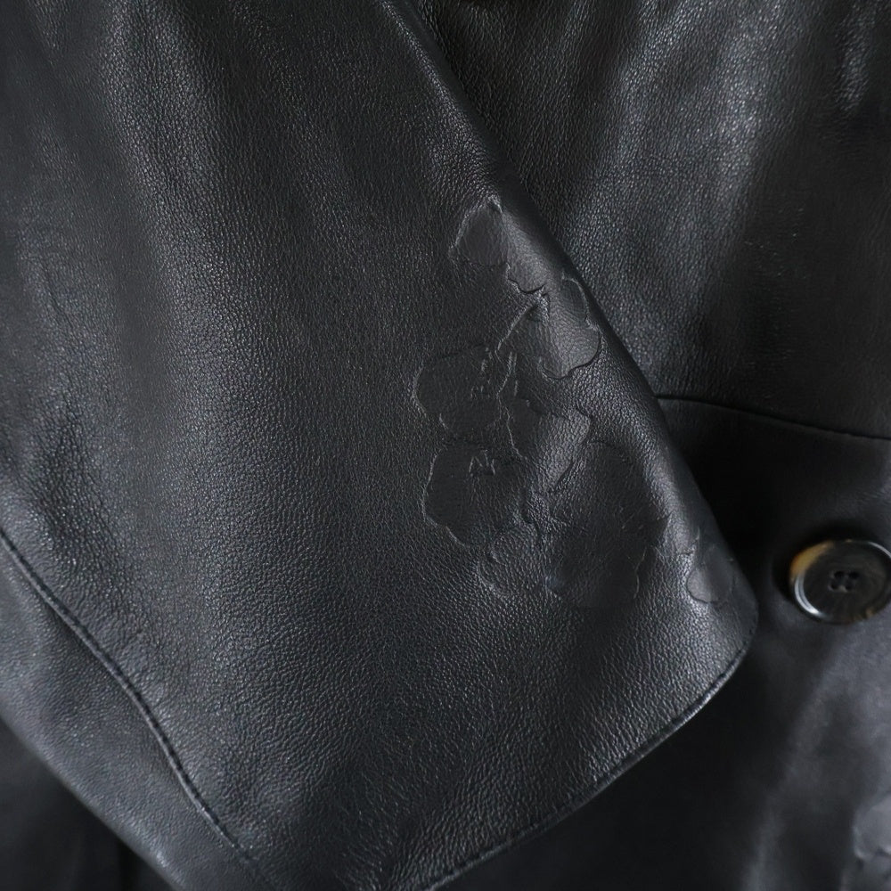 DENIM TEARS(デニムティアーズ) 24AW Leather Coat レザーロングコート ボア フラワー ブラック