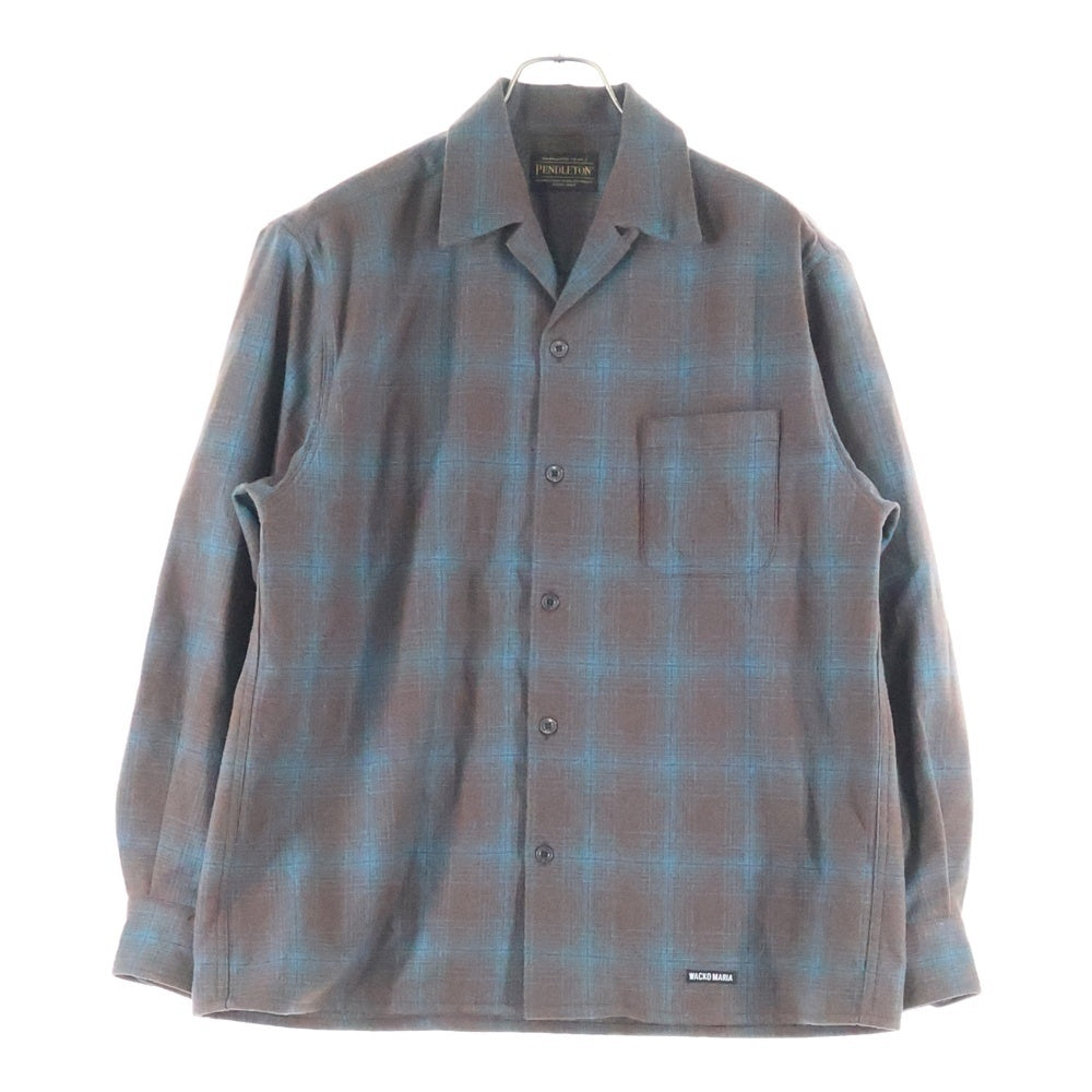 WACKO MARIA(ワコマリア) ×PENDOLTON WOOL OMBRE CHECK OPEN COLLAR SHIRT TYPE-3 ペンドルトン ウール オンブレ 長袖シャツ ブラウン/ブルー 25FW-WMS-PE03